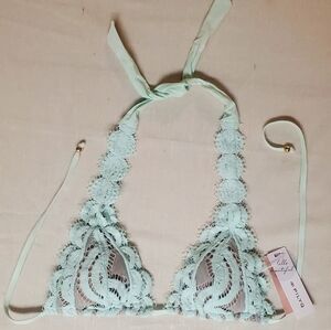 PQ Lace Halter Bikini Top in Azura
